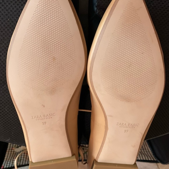 EUC Zara Basic nude slipper ballet tie style flat size 39 (8 - 8 1/2) - Picture 3 of 4